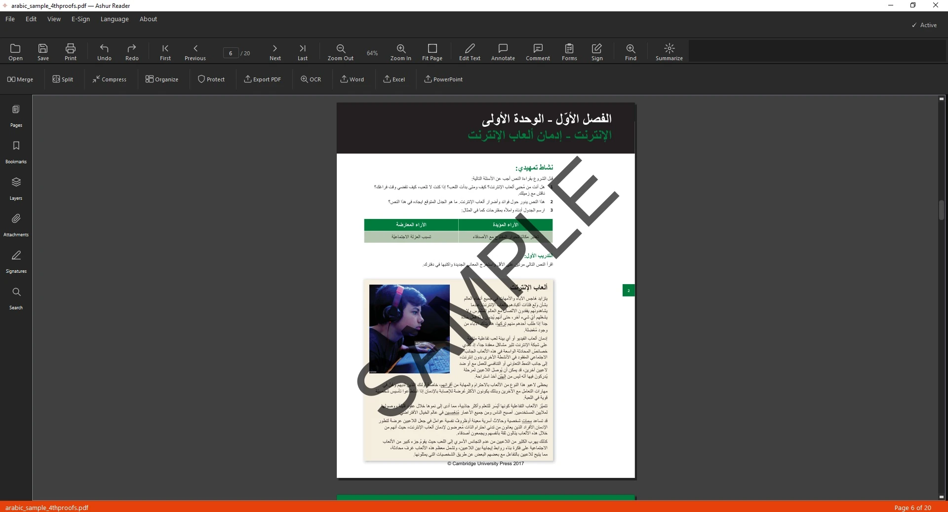 ملف PDF عربي مفتوح في AshurReader قبل التحويل إلى Word