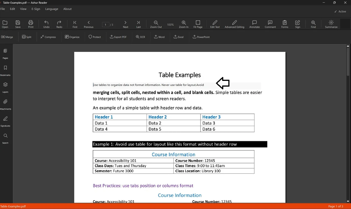 Arabic text inside a PDF before editing in AshurReader