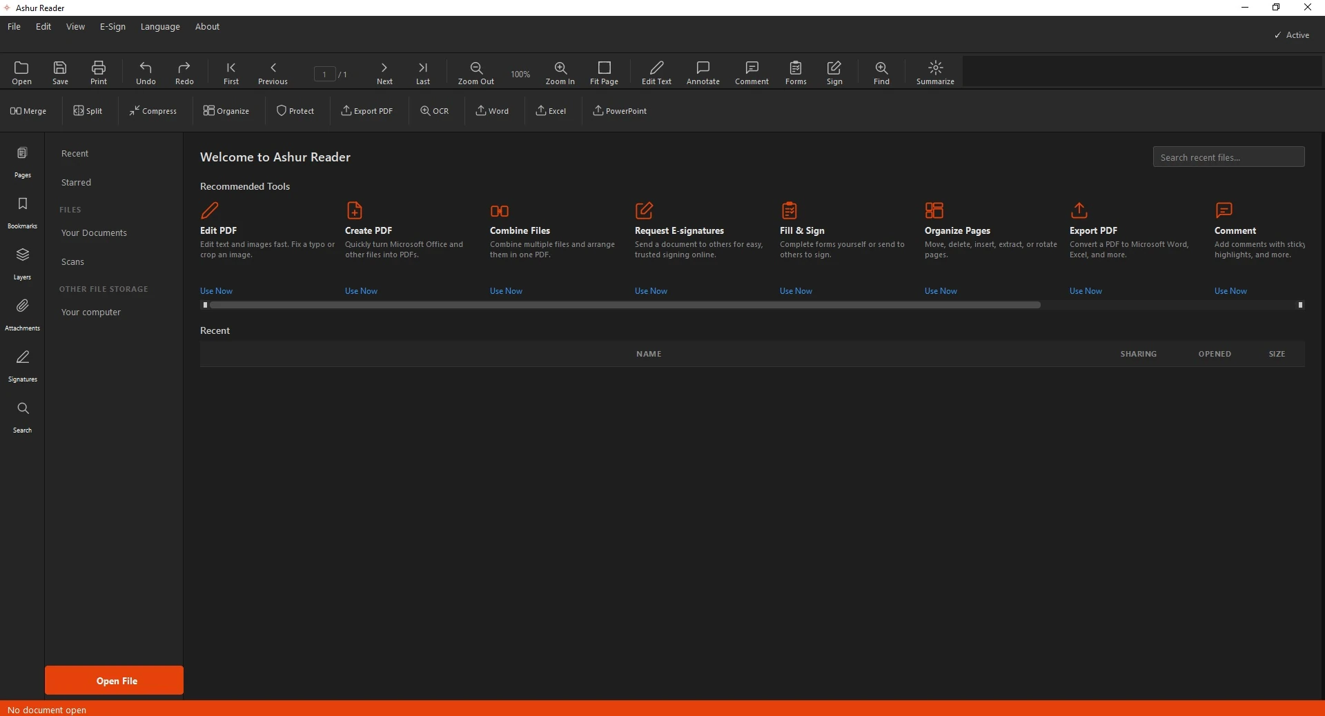 AshurReader in the dark theme
