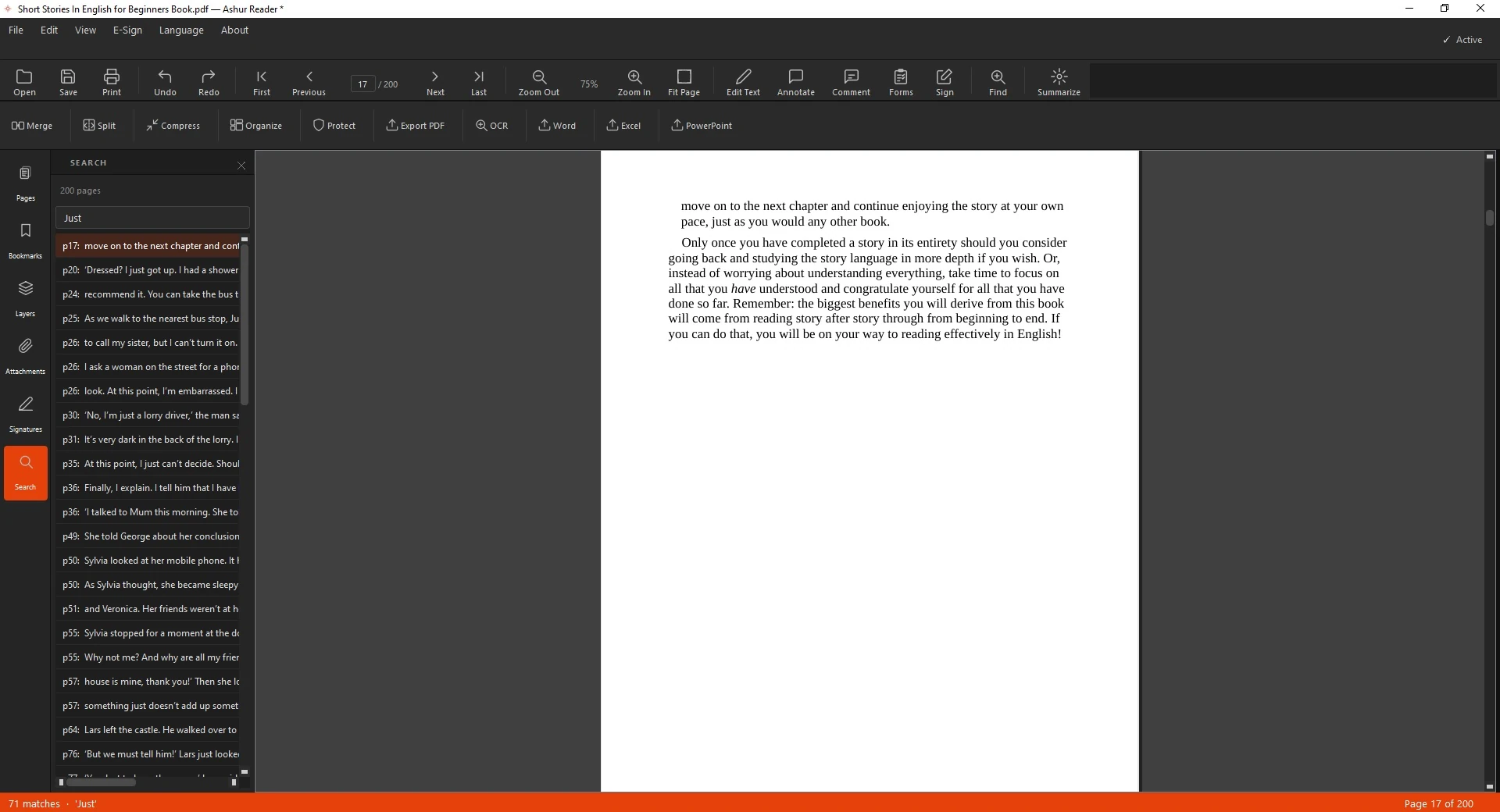 Searching inside an English document
