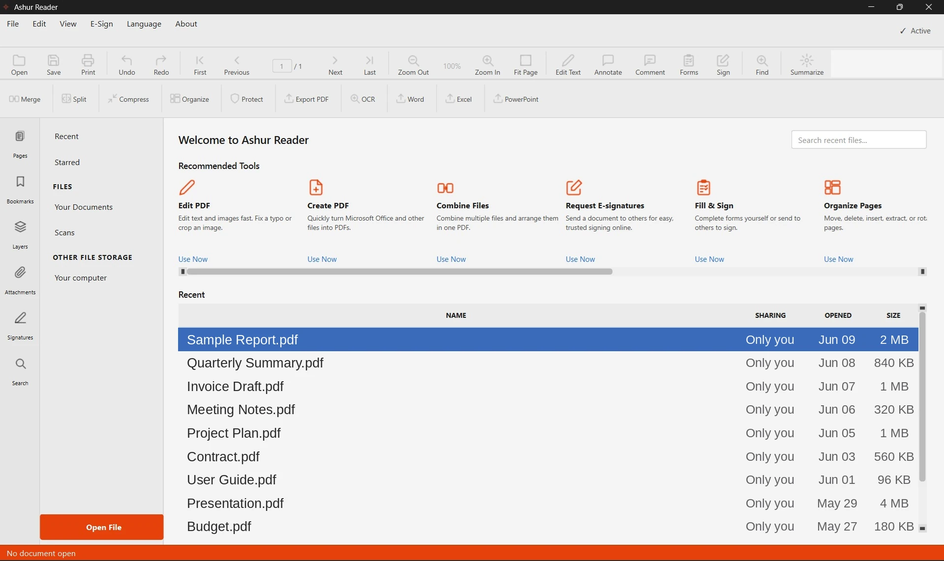 AshurReader main window in the light theme